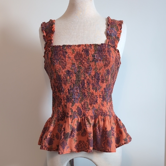 Pilcro Tops - Pilcro Orange Smocked Peplum Tank Top